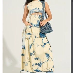 Tie-Dye Sleeveless Maxi Dress - Blue and Cream AKIRA